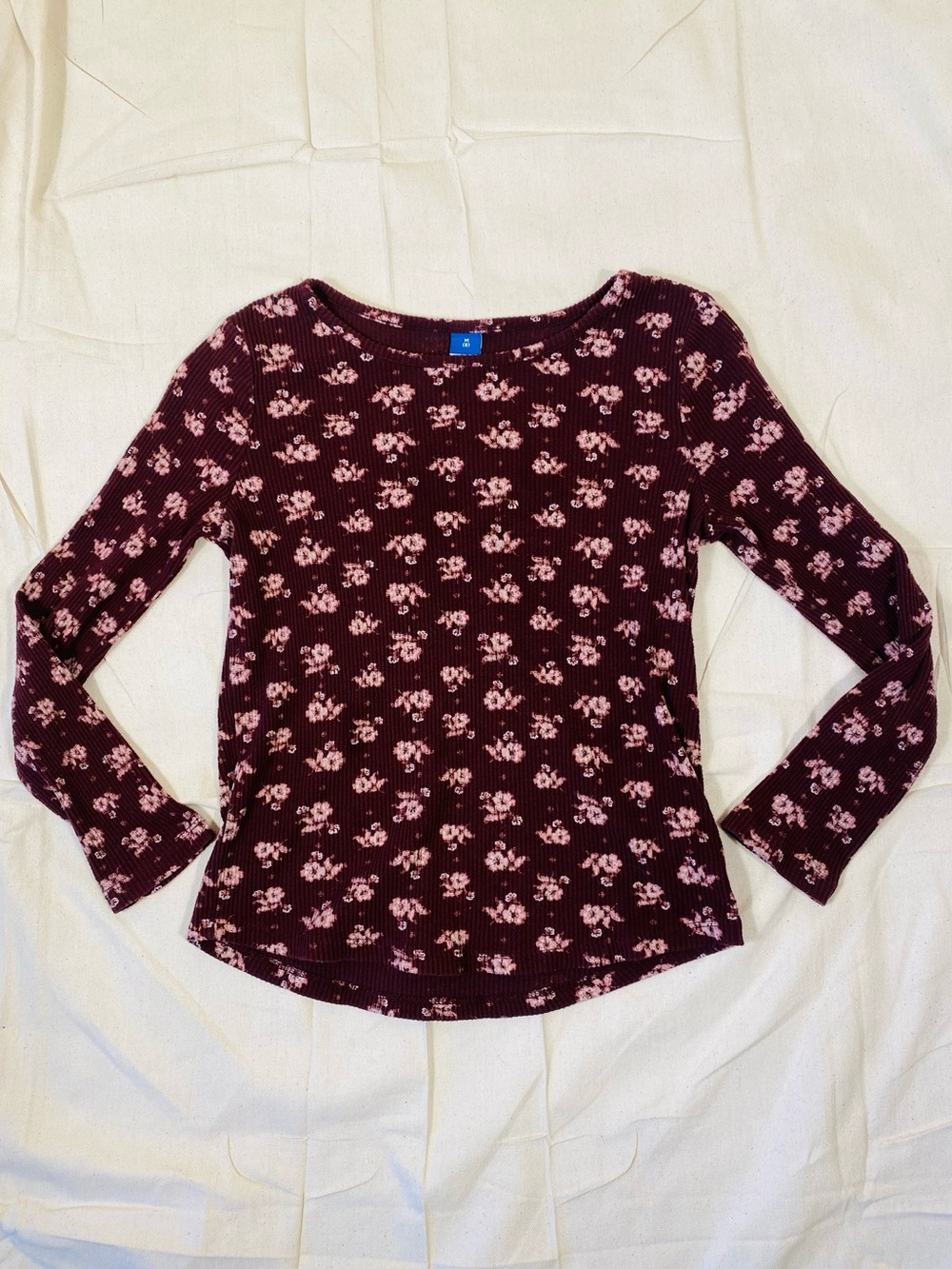 Girls Old Navy Purple/Burgundy Floral Ribbed Long Sleeve